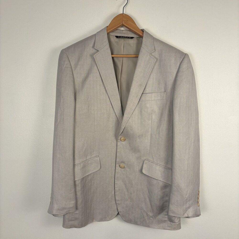 Cubavera Men’s Linen Rayon 2-Button Blazer Jacket Tan Beige • Small | 38